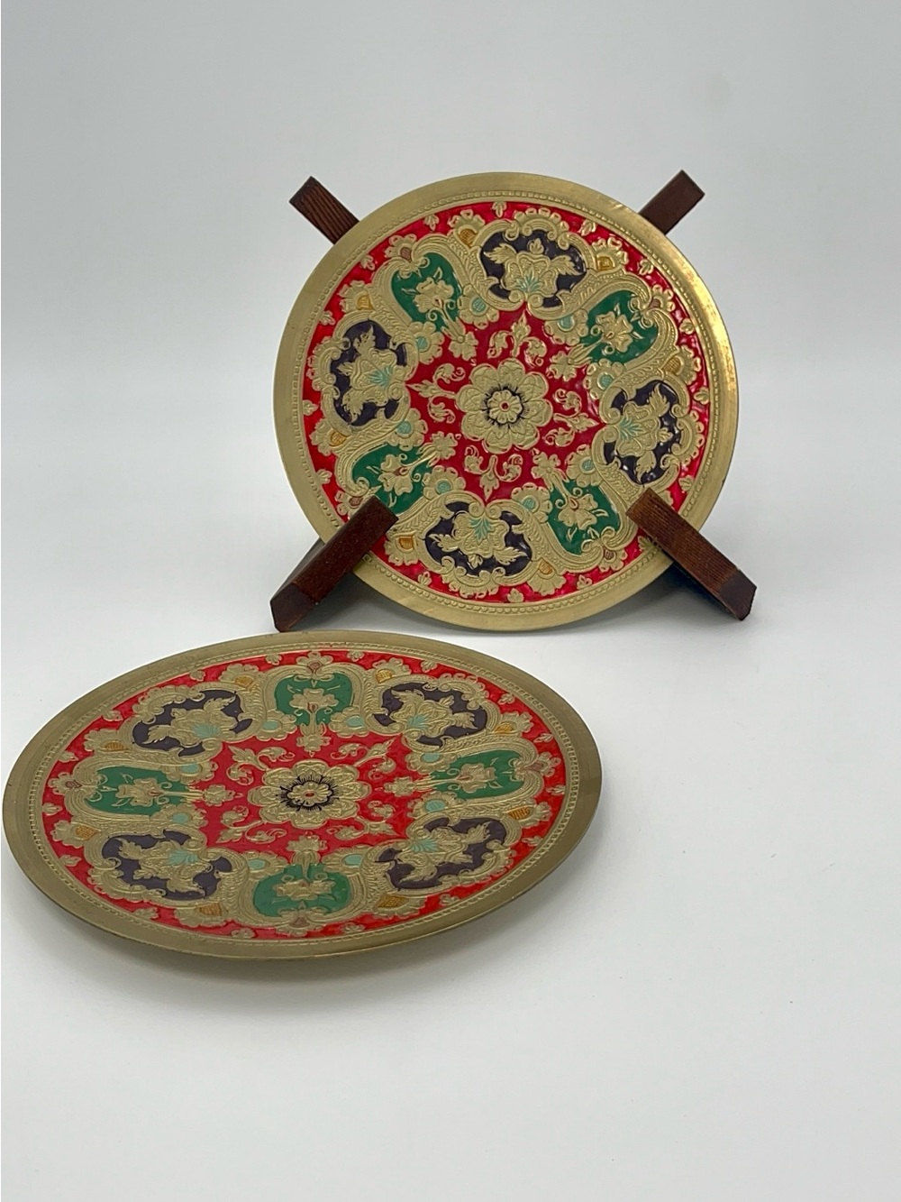 Decorative Red and Gold Floral plates- Set of 2